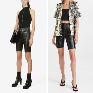 NWT GOOD AMERICAN Faux Leather Bike Shorts High Waist‎ Slim Leg Retro 80s 90s S